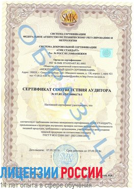 Образец сертификата соответствия аудитора №ST.RU.EXP.00006174-3 Горнозаводск Сертификат ISO 22000